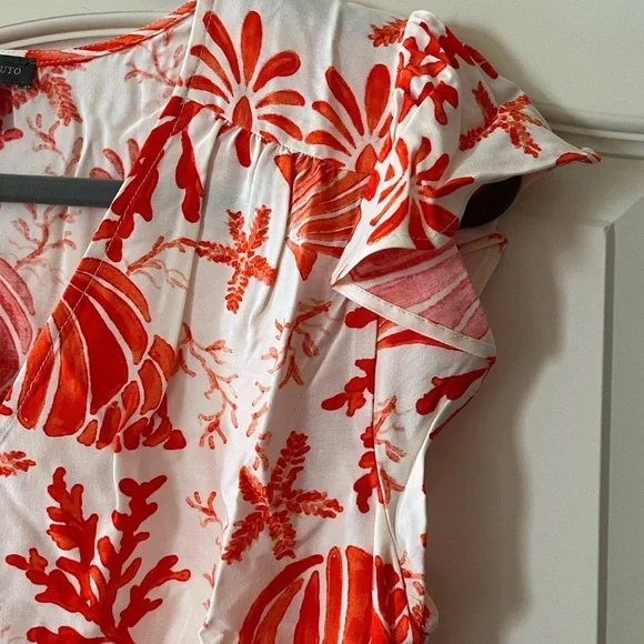 Vince Camuto Vibrant Red Seashell Print Rayon Blouse Women’s Size Small - Picture 4 of 15
